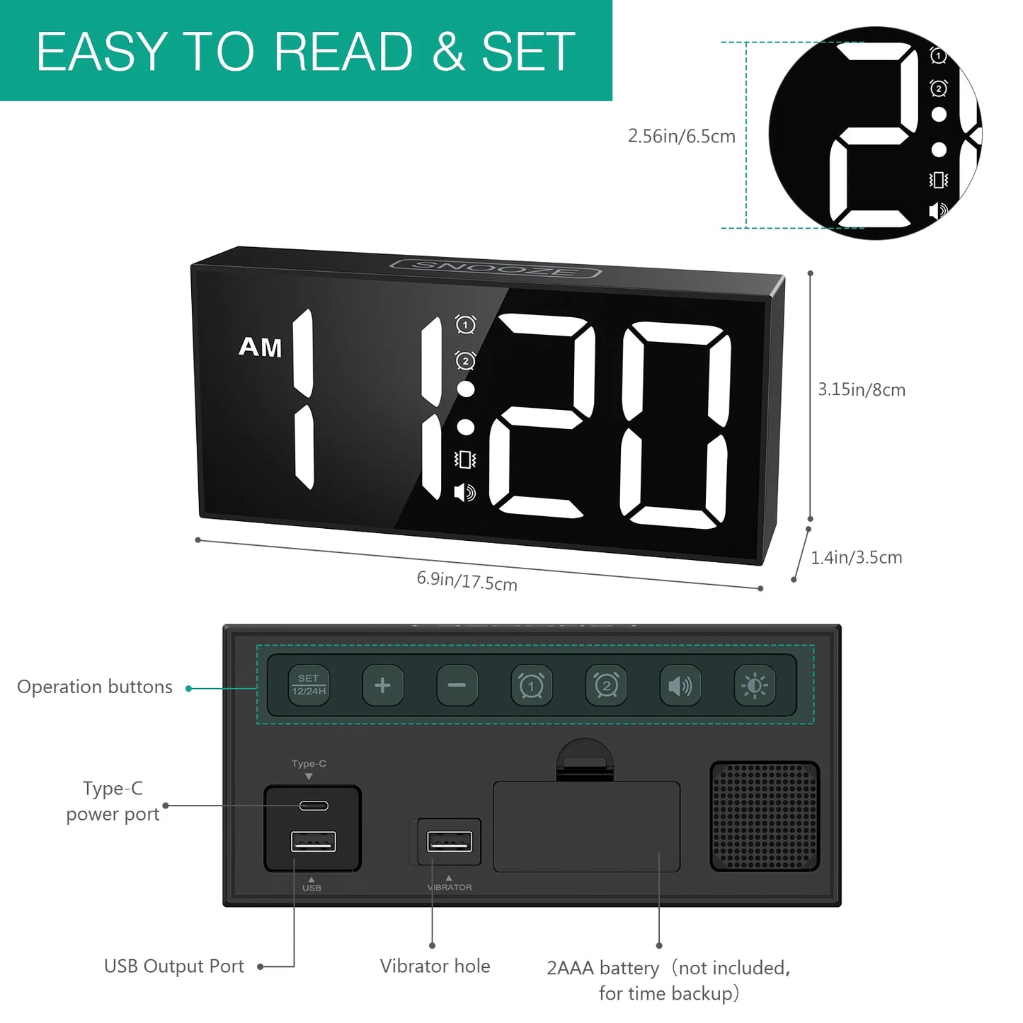 TheWakeUpCrew™ Vibrating Alarm Clock BLACK for Heavy Sleepers/Bad Hearing