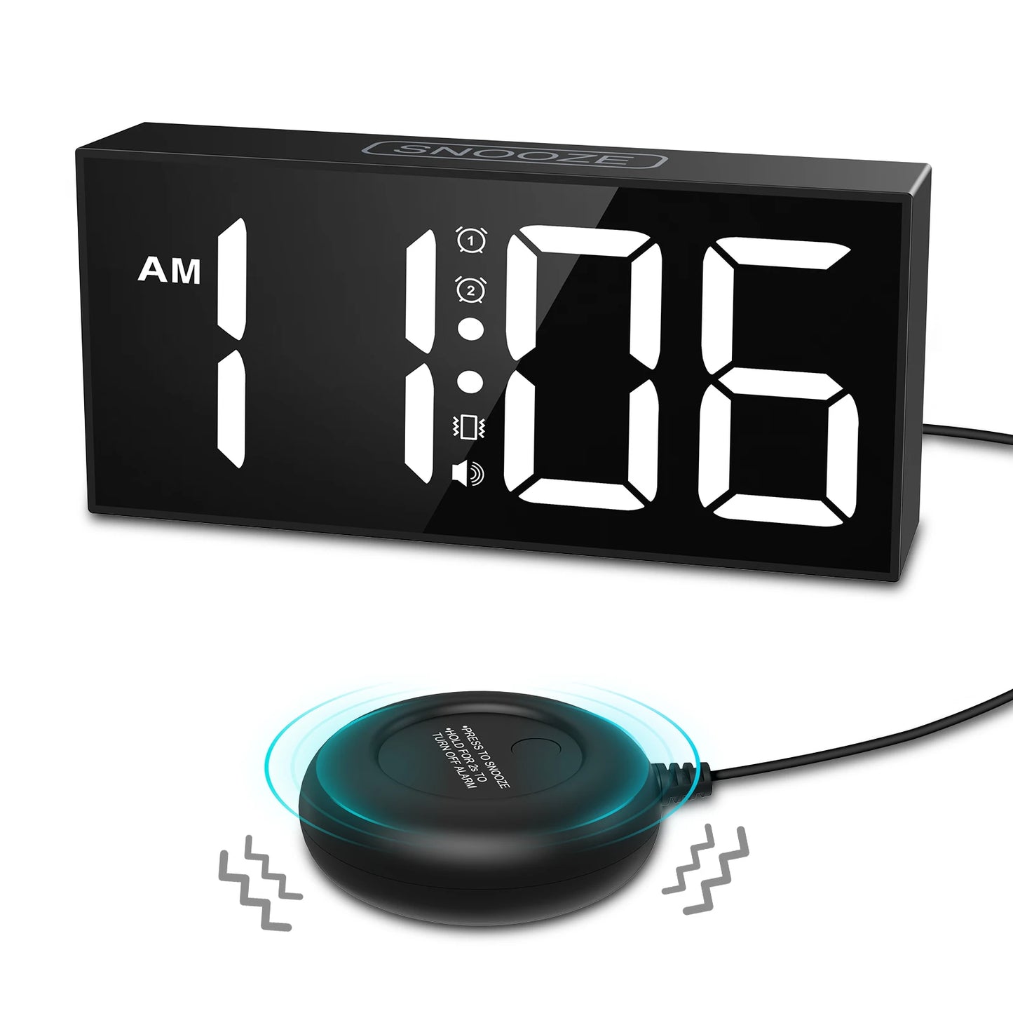 TheWakeUpCrew™ Vibrating Alarm Clock BLACK for Heavy Sleepers/Bad Hearing