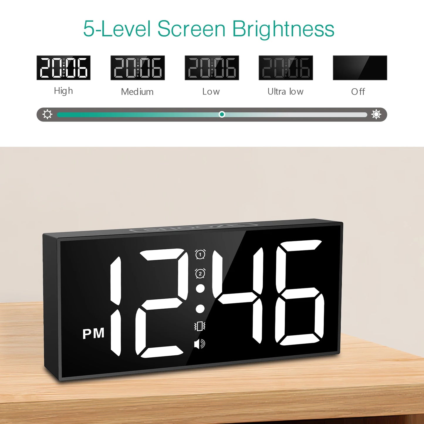 TheWakeUpCrew™ Vibrating Alarm Clock BLACK for Heavy Sleepers/Bad Hearing