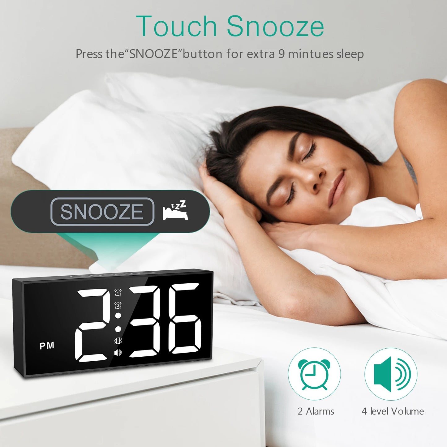 TheWakeUpCrew™ Vibrating Alarm Clock BLACK for Heavy Sleepers/Bad Hearing